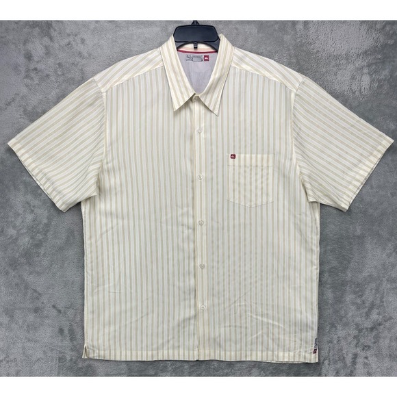 Quiksilver Men's Shirt XL Cream Striped Short Sleeve Button Up - Picture 1 of 10